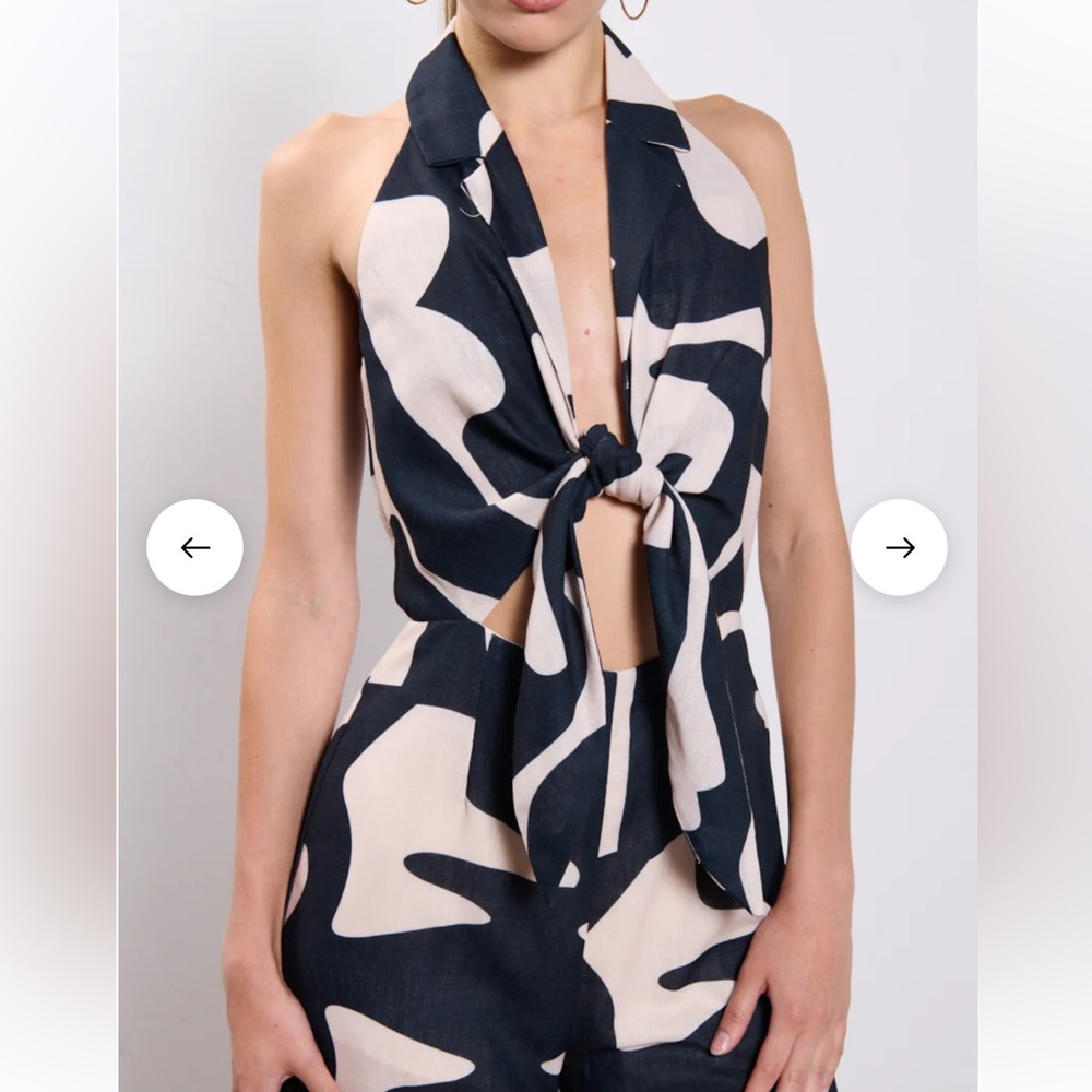 Stylish Black and Cream Tie-Front Jumpsuit